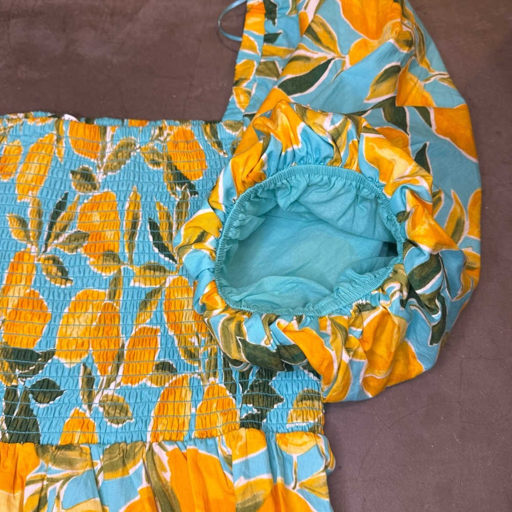 Avara Feeling Zesty Aqua Lemon Print Midi Dress Sz 2X - Picture 7 of 9